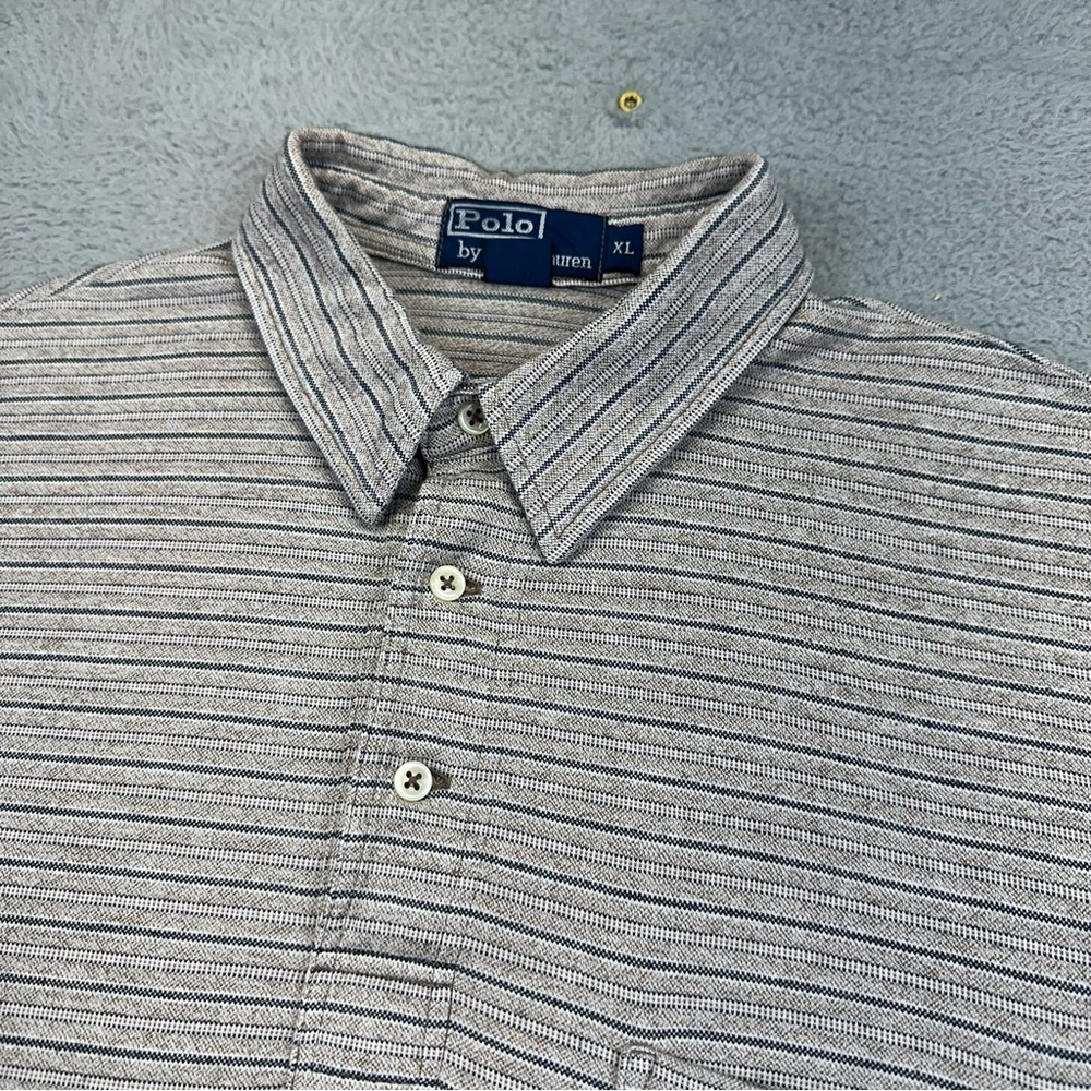 Polo Ralph‎ Lauren Shirt Mens Extra Large Gray Striped Pima Cotton Polo Preppy